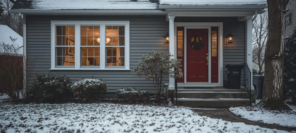 home in the winter covered in snow