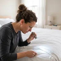lady checking bedsheets