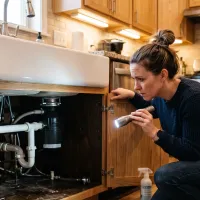 lady looking underneath her sink for roaches