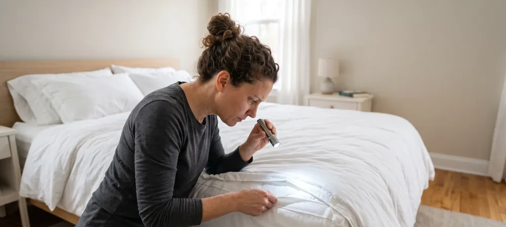 lady checking bedsheets